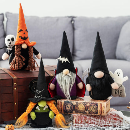 DraMosary Halloween Gnomes Plush Elf Decoration, 4PCS Handmade Reaper Witch Vampire Pumpkin Ghost Dolls for Halloween Table Ornament, Tiered Tray Decor, Party Favor, Trick or Treat