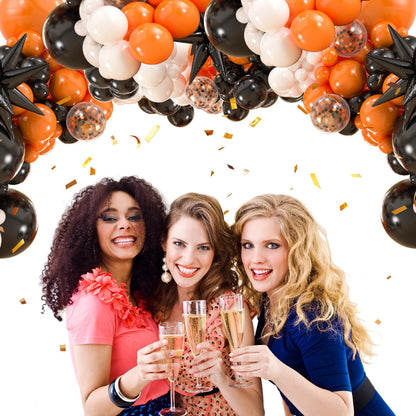 141pcs latex balloons with 3pcs Foil Balloons for Birthday Graduation Disco 2024 Prom Party Decorations… (Orange Black White)