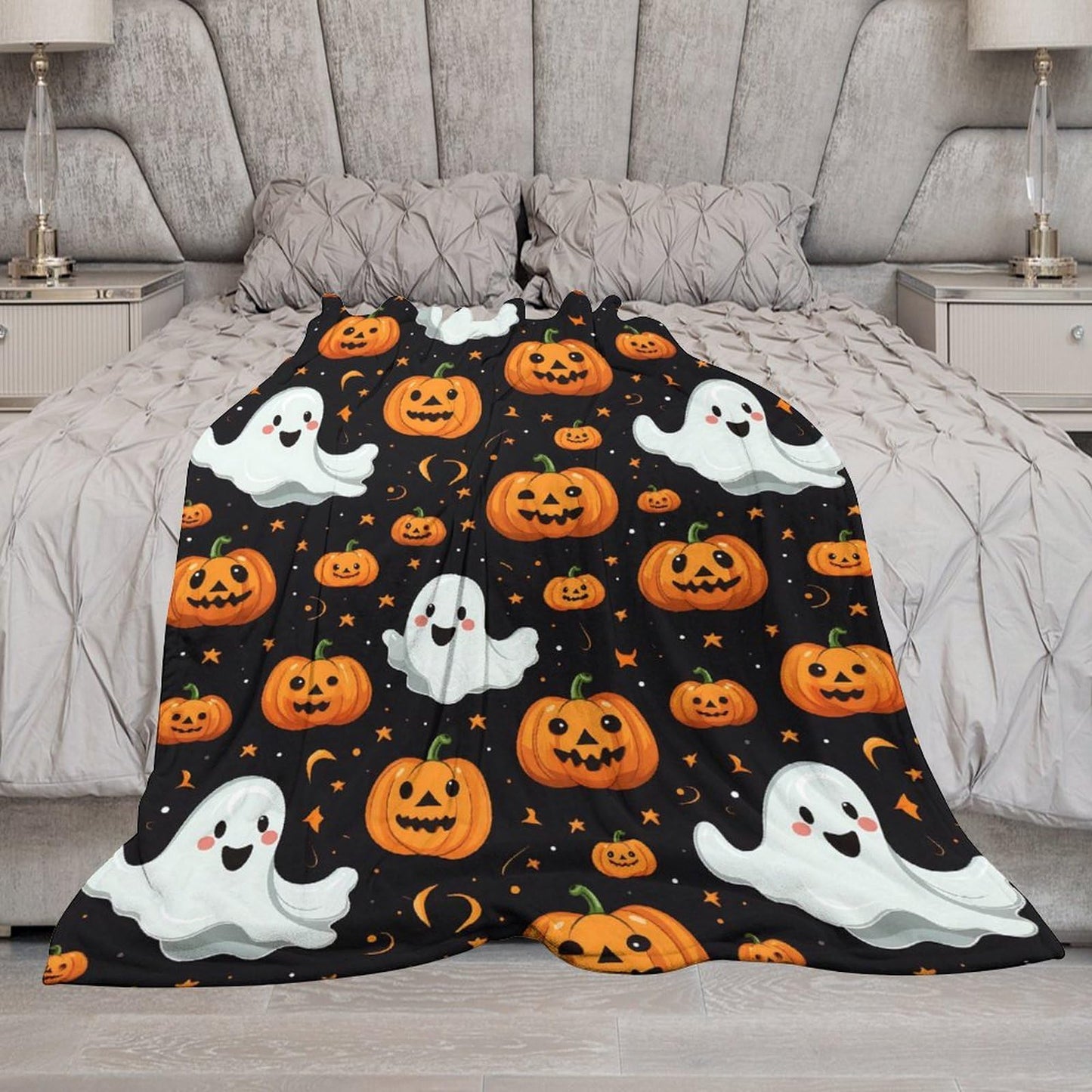 Flannel Fleece Blanket, Throw Soft Warm Fluffy Plush Blanket, Spider Webs Witch's Hat Black Bats and Decorated Pumpkins Print on Bed Couch Chair Living Room(40 * 30in,Halloween Happy)
