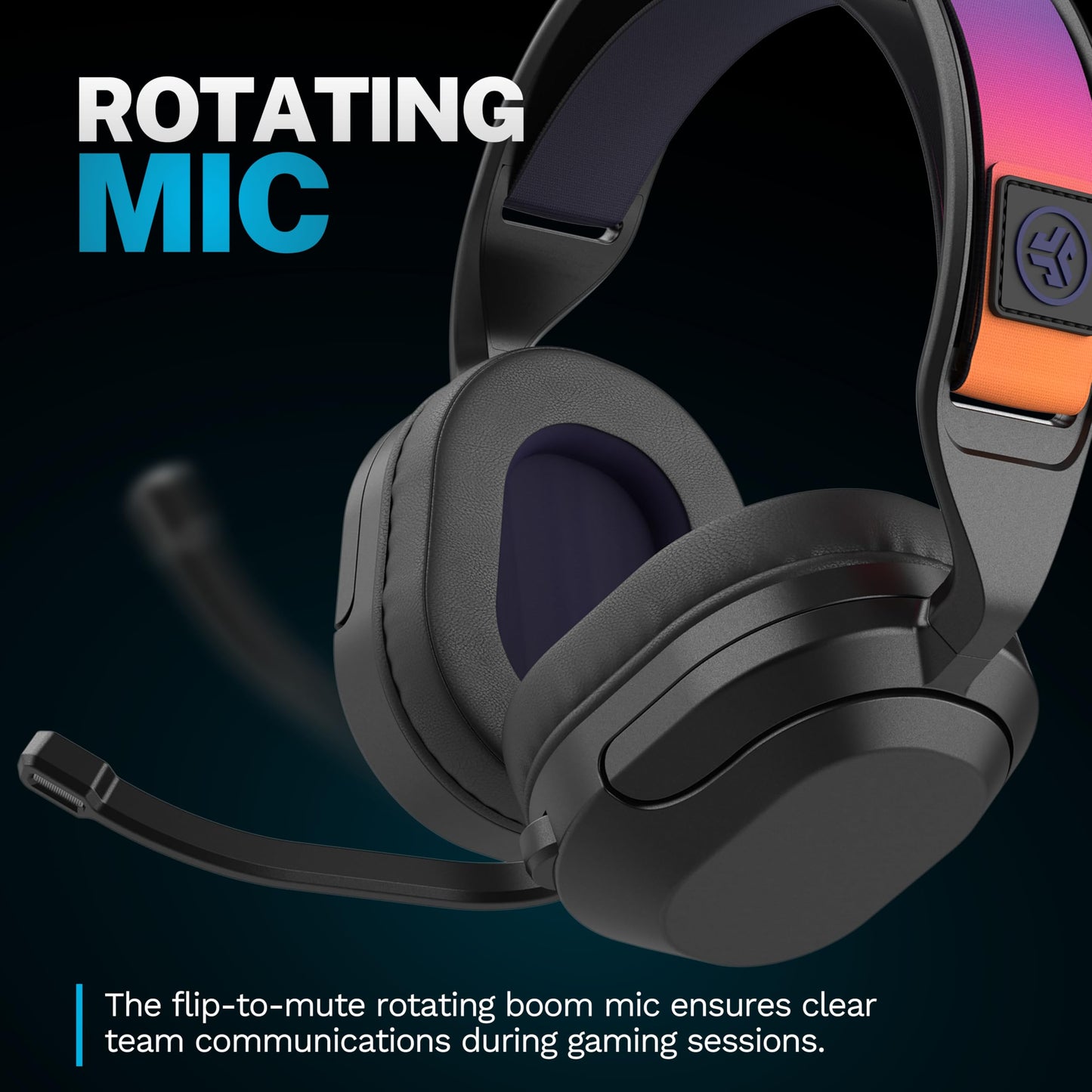 JLab Nightfall Wireless Gaming Headset, All-Night Comfort, 50mm Drivers and Sound Isolating Inner Shelf, Flip-to-Mute Rotating Mic, Dual Wireless Connections, Customization Options with The Lab App
