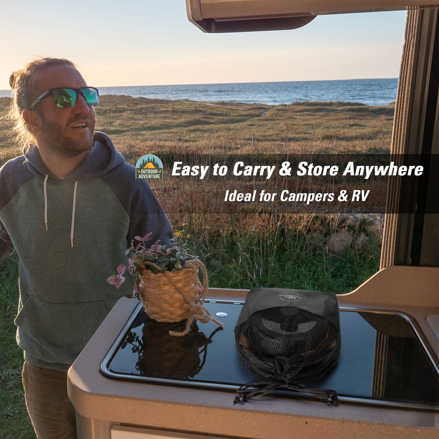 Kitchen Academy Removable Handle Induction Pots and Pans Set - 10 Piece Non-stick Cookware Sets, Black Granite Stackable RV Cookware for Camp