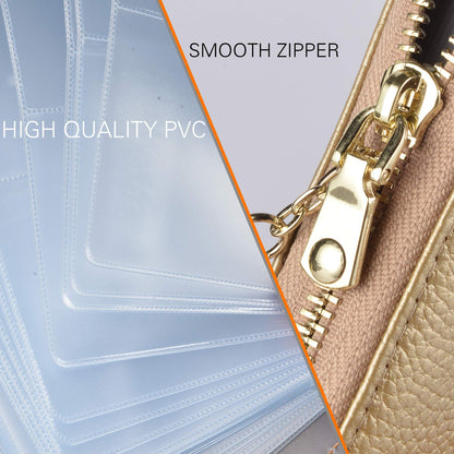 Easyoulife Womens Credit Card Holder Wallet Zip Leather Card Case RFID Blocking (Gold)