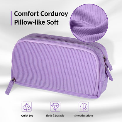 Sooez Big Capacity Pencil Case Pen Pouch, Soft Corduroy Pencil Bag with 3 Compartment, Multiple Pockets, Sturdy Zipper, Cute School Supplies Pen Bag Organizer For Teen Girls College, Beige