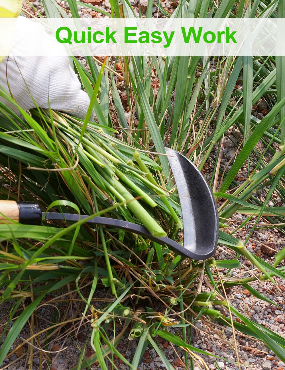 Japanese Weeding Sickle Hoe, 17" Gardening Hand Weeder Nejiri Kama Blade Tool Digging and Cutting Weed Remover, High-Carbon Steel One-Piece Molding with Hard Wood Handle, Very Sharp Edge Quick Work