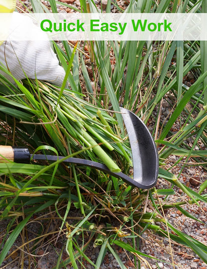 Japanese Weeding Sickle Hoe, 17" Gardening Hand Weeder Nejiri Kama Blade Tool Digging and Cutting Weed Remover, High-Carbon Steel One-Piece Molding with Hard Wood Handle, Very Sharp Edge Quick Work