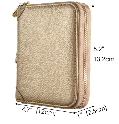 Easyoulife Womens Credit Card Holder Wallet Zip Leather Card Case RFID Blocking (Gold)