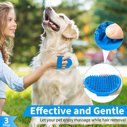 Comotech 3PCS Dog Bath Brush | Dog Shampoo Brush | Dog Scrubber for Bath | Dog Bath Brush Scrubber | Dog Shower/Washing Brush with Adjustable Ring Handle for Short & Long Hair (Blue Blue Blue)