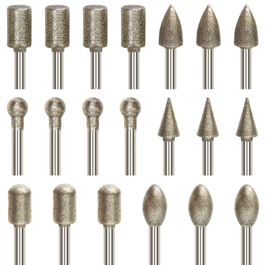 Diamond Drill Grinding Bit Set, Stone Carving Rotary Tools Polishing Kits Diamond-Coated with 1/8-inch Shank Universal Fitment for Stone Glass Ceramics