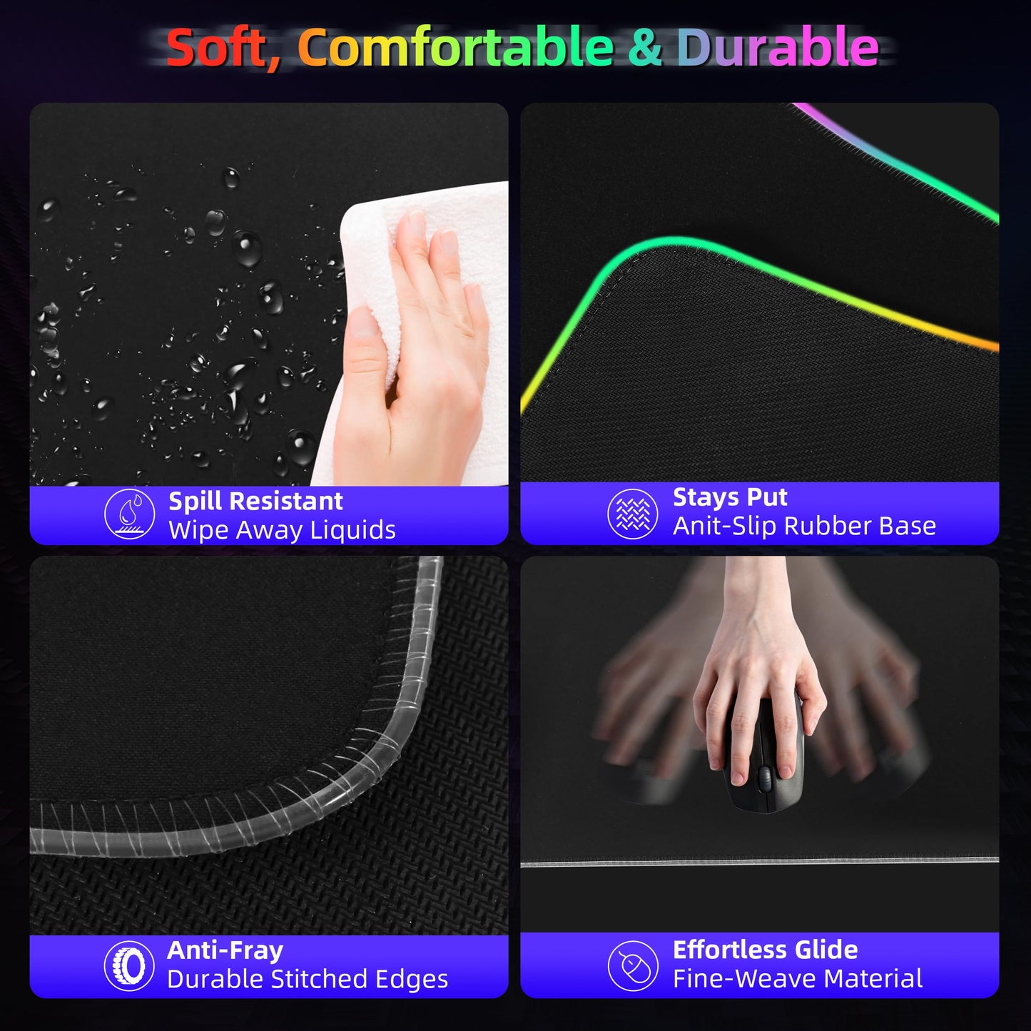 Gaming Mouse Pad, Wireless Charging Mouse Pad Gaming, 31.5"x11.8" Large RGB Desk Mat for Laptop/Computer/Keyboard, 9 Light Modes, Waterproof Smooth Surface, Non-Slip Base, Black