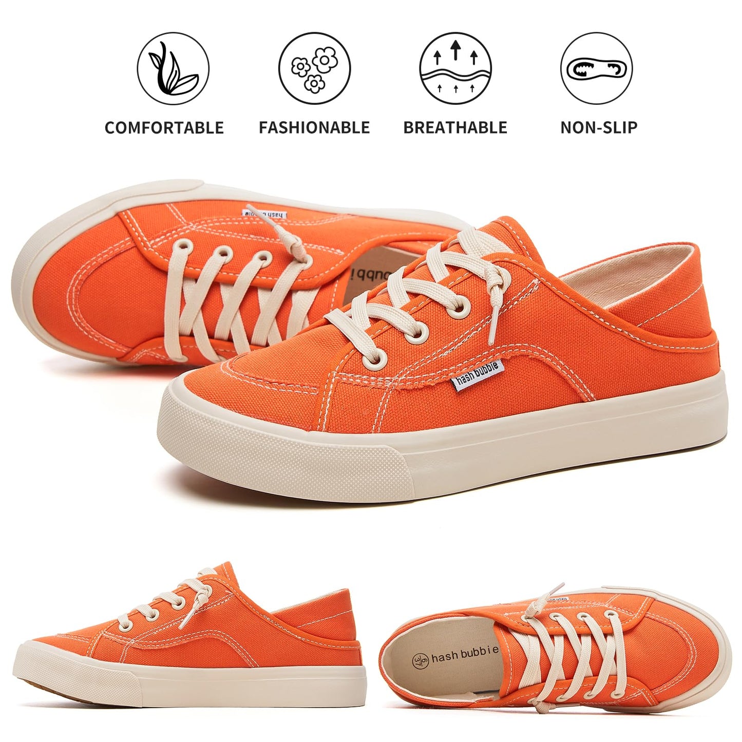 hash bubbie Women's Slip on Shoes Canvas Shoes Non Slip Fashion Canvas Sneakers for Women Low Top Loafers(Orange.US7)