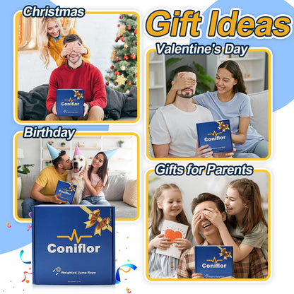 Coniflor Weighted Jump Rope, 1LB Tangle-Free Ball Bearing Rapid Speed Skipping Rope for Men Women, Adjustable 9mm Cotton & PVC Rope with Alum Handle for Boxing MMA Weight-Loss Athletic Workout Fitness