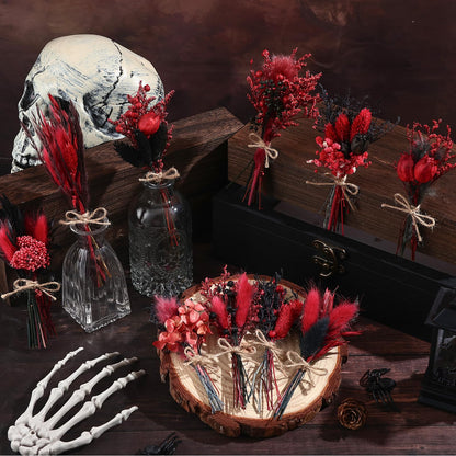 10 Pack Halloween Flowers Bouquets Red Black Series Mini Dried Flower with Stem Natural Dry Flower Bundles Dried Floral Arrangement for Vase DIY Goth Wedding Decor