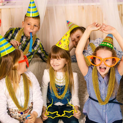 EOBOH 12PCS Mardi Gras Beads, Gold Beaded Necklace Stuff Set, 33" Mardi Gras Christmas Beads Necklace Costume Bulk, Festival Parade Throw Accessory Sets for Mardi Gras St Patricks Day Celebrations