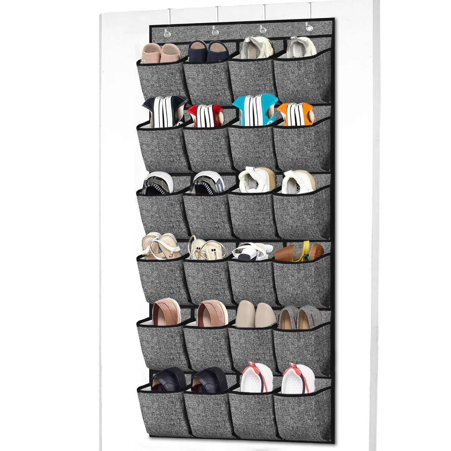 homyfort Over the Door Shoe Organizer, Hanging Shoe Rack Storage Holder with 24 Large Pockets for Closet Door, Men Women Kids Shoes, Cruise (Black)