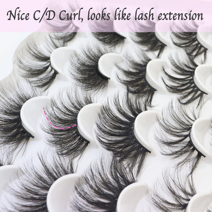 DAODER False Eyelashes 25MM Mink Lashes Dramatic Look Fluffy Long Fake Eyelashes Wispy 25mm False Lashes Strip 10 Variety Pairs Mixed for Halloween Bold Makeup