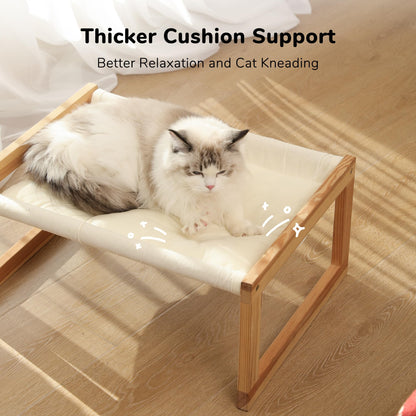 FUKUMARU Cat Bed with Removable Cover, Plush Velvet Couch for Indoor Cats, Wooden Feline Hammock, 21 x 16.5 Inch Kitten Sofa, Suitable for Kitty, Dog, Bunny and Small Animal, White