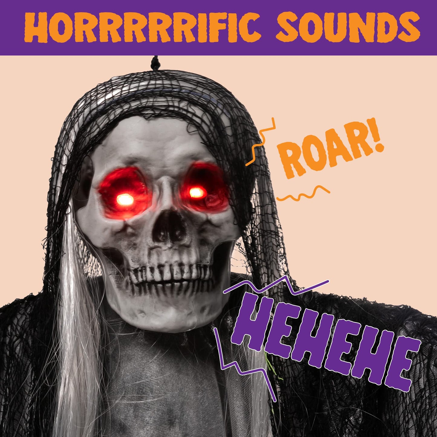 JOYIN 59” Halloween Animated Hanging Grim Reaper Outdoor Decorations with Glowing Eyes and Creepy Sound, Halloween Skeleton Ghost Decoration for Haunted House Prop Graveyard Lawn Indoor Party Supplies