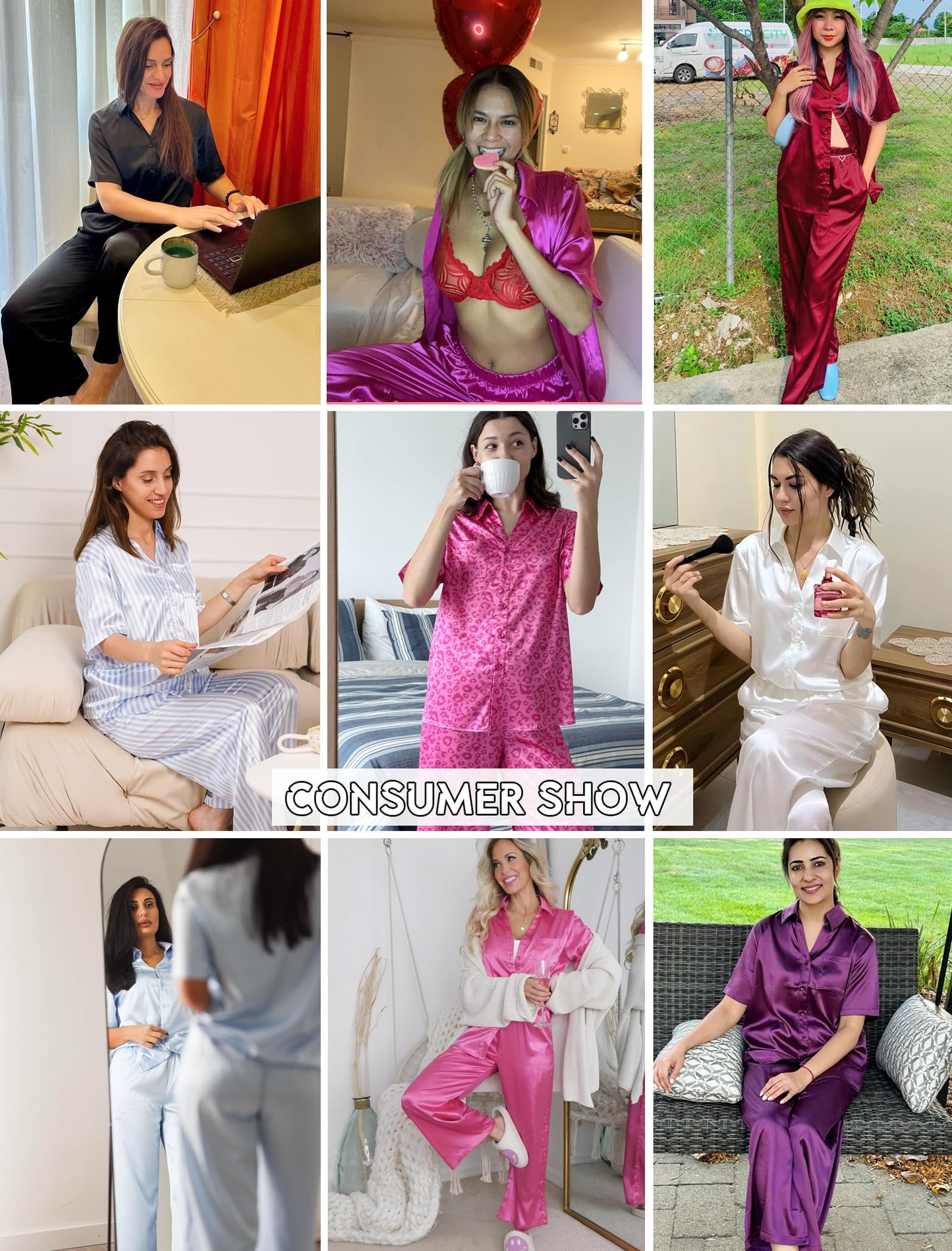 Ekouaer Silk Pajamas for Womens Set 2 Piece Satin Pjs Soft Button Down Sleepwear Wide Leg Long Pants with Pockets Champagne