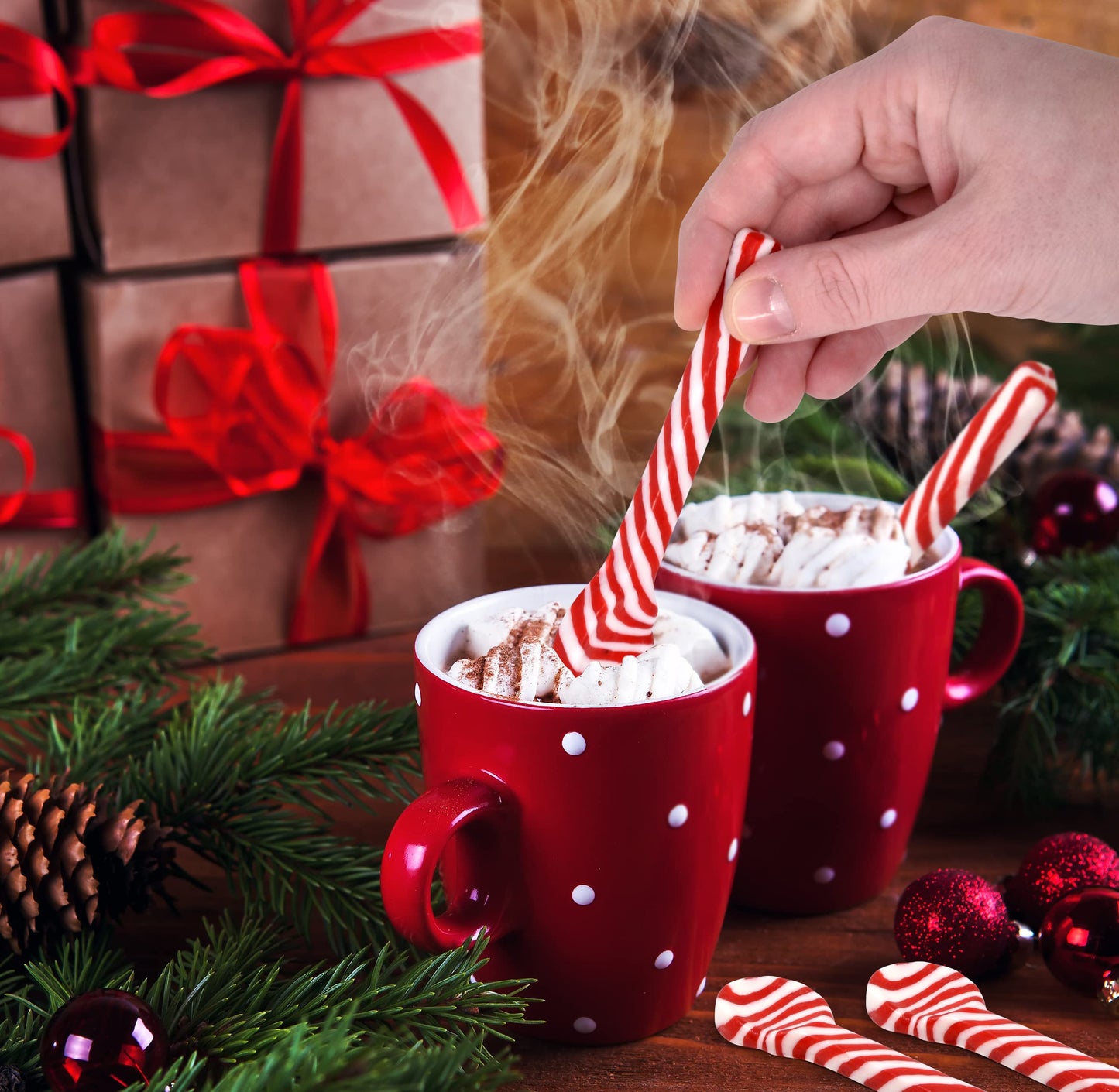 Gift Boutique Christmas Peppermint Candy Cane Spoons 24 Pack Edible Mint Candies Spoon Individually Wrapped for Stirring Beverages Cocoa Tea Coffee Cocktails, Stocking Fillers Holiday Party Favor Gift