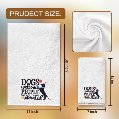 Dog Hand Towels for Bathroom Set of 2, Lover Gifts for Women Bathroom Decor Embroidered, Owners Mom Gifts Decorative New Home Tea Towels, 100% Cotton Soft for Kitchen 14x30 Inches