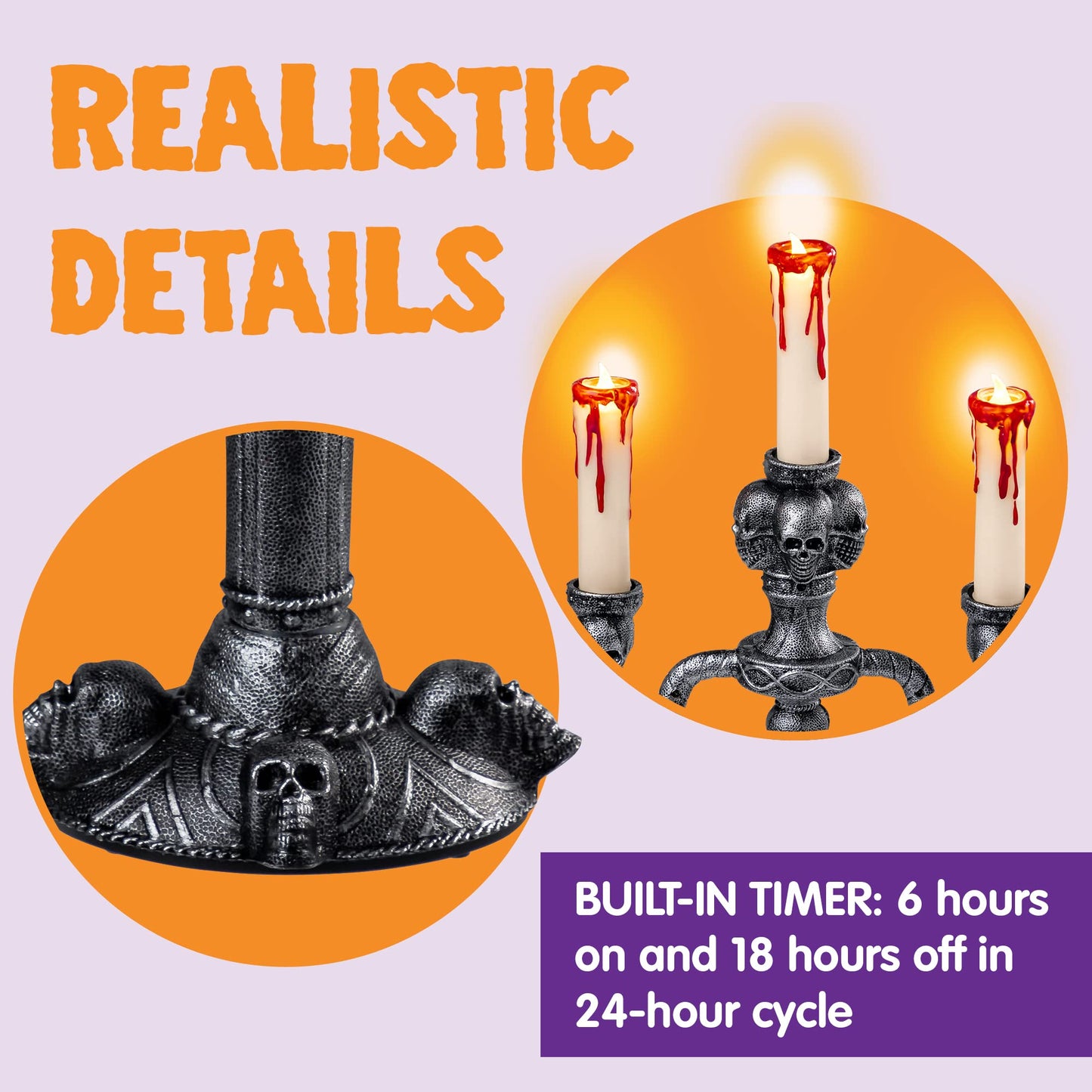 JOYIN 2 Pcs Skull Candelabra Halloween Decorations Indoor LED Lights Flameless Candles Holder, Scary Haunted House Mansion Decor for Table Home Party