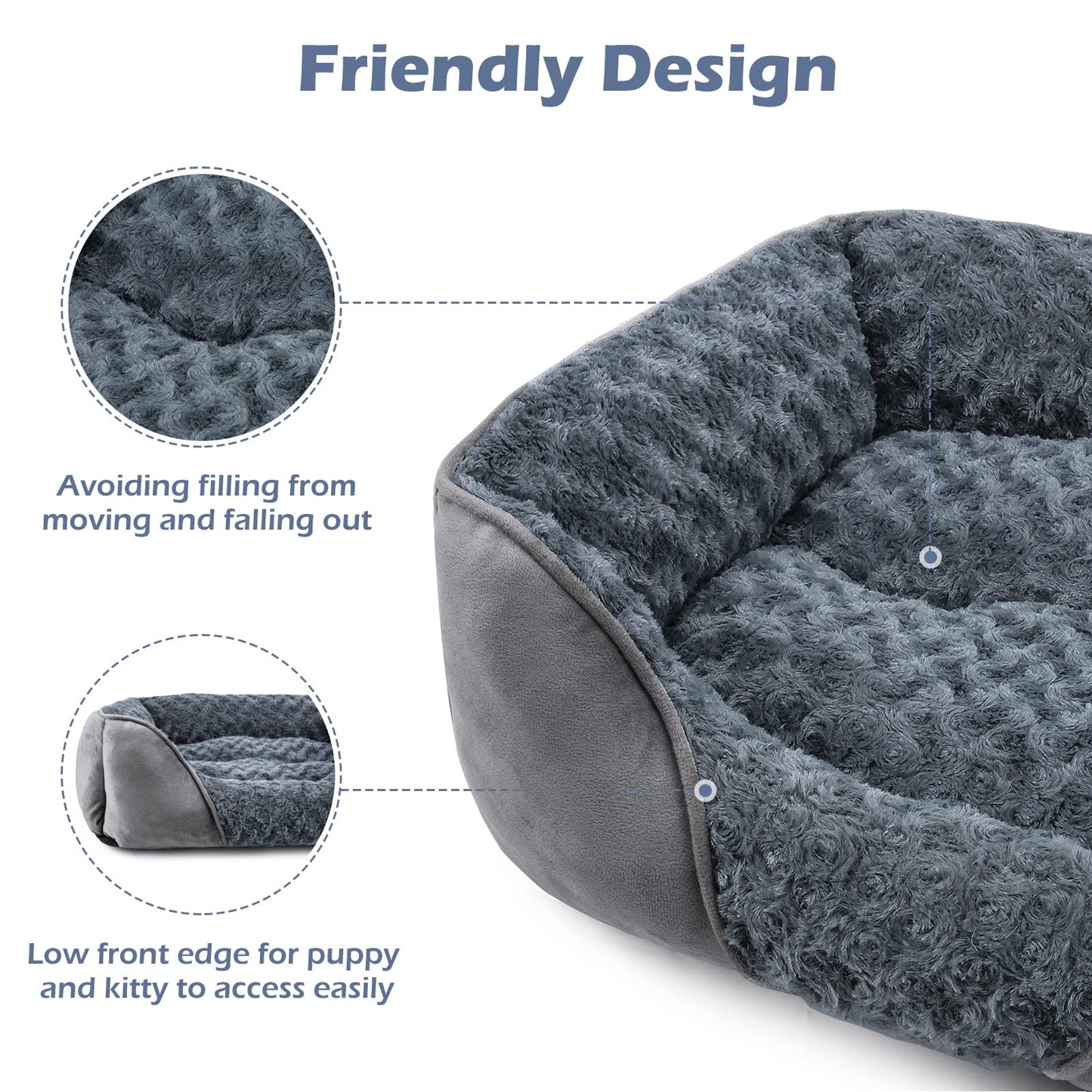 INVENHO Rectangle Washable Orthopedic Dog Bed for Small, Medium and Large Dogs, Soft Calming, Sleeping Puppy Bed Durable Pet Cuddler with Anti-Slip Bottom, S (20"x19"x6")