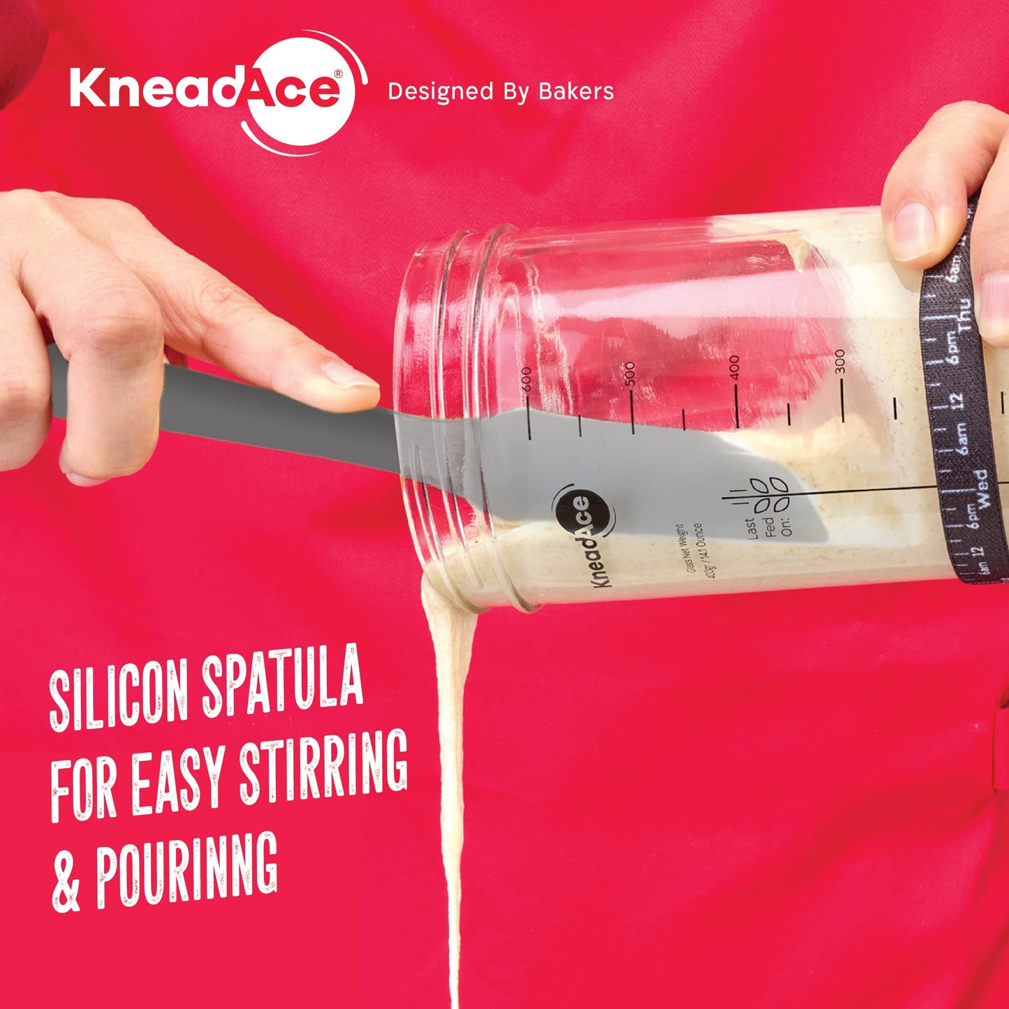 KneadAce Sourdough Starter Jar With Date Marked Feeding Band, Thermometer, Sourdough Jar Scraper, Sourdough Container Sewn Cloth Cover & Metal Lid, Sourdough Starter Kit