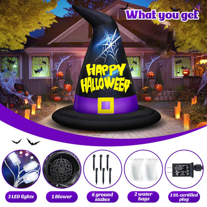 Danxilu 6 FT Halloween Inflatables Outdoor Decorations, Halloween Inflatable Witch Hat Built-in LED Lights Blow Up Yard Decoration for Decor Outside Holiday Party Garden Lawn