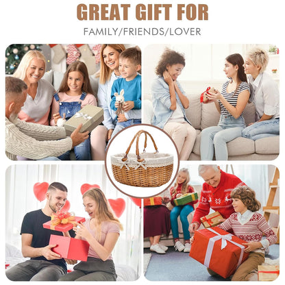 G GOOD GAIN Wicker Picnic Basket with Double Folding Handles,Willow Picnic Hamper,Natural Hand Woven Easter Basket,Easter Eggs and Candy Basket,Bath Toy and Kids Toy Storage,Gift Packing Basket.White