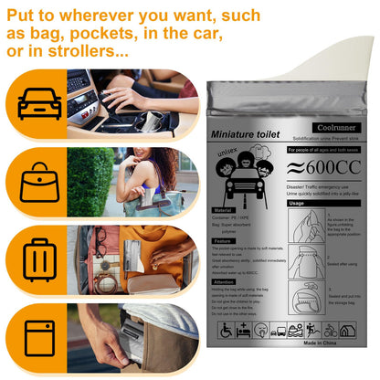 Coolrunner Disposable Urine Bags, Camping Pee Bags for Men Women, Disposable Urinals Vomit Bags for Travel Urinal Toilet Traffic Jam Emergency Portable Toilet for Kids, Patient (Grey-20p)