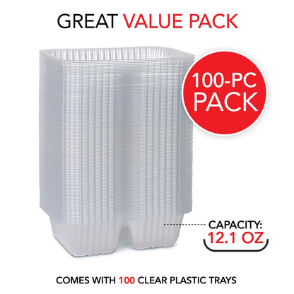 12oz Plastic Nacho Trays (100 Pack) Small Disposable Tray for Nachos & Cheese Dip, Concession Stand Supplies, Movie Night Snacks for Kids, Carnival Party Decorations, Food Boats, Snack Containers…