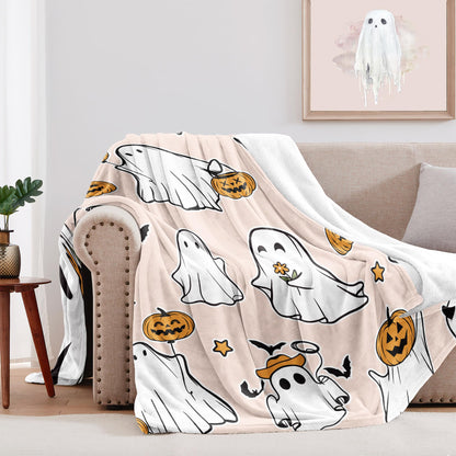 Glawry Halloween Throw Blanket for Bed,51x59 Inch, Cute Funny Ghost Pumpkin Lantern Spooky Lovely Holiday Cartoon Kawaii for Kids Boys Girls Nursery Soft Cozy Flannel Blankets for Sofa Couch Chair
