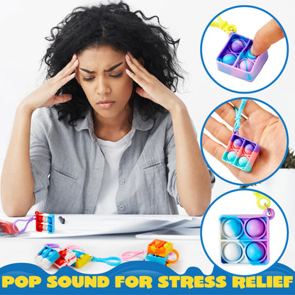 JOYIN Square Pop Fidget Keychain 30 Pack Pop Fidget Toys Bulk Party Favors for Kids 4-8,8-12 Years, Halloween Goodie Bags Stuffers Back to School Gifts for Students Classroom Prizes Sensory Toys