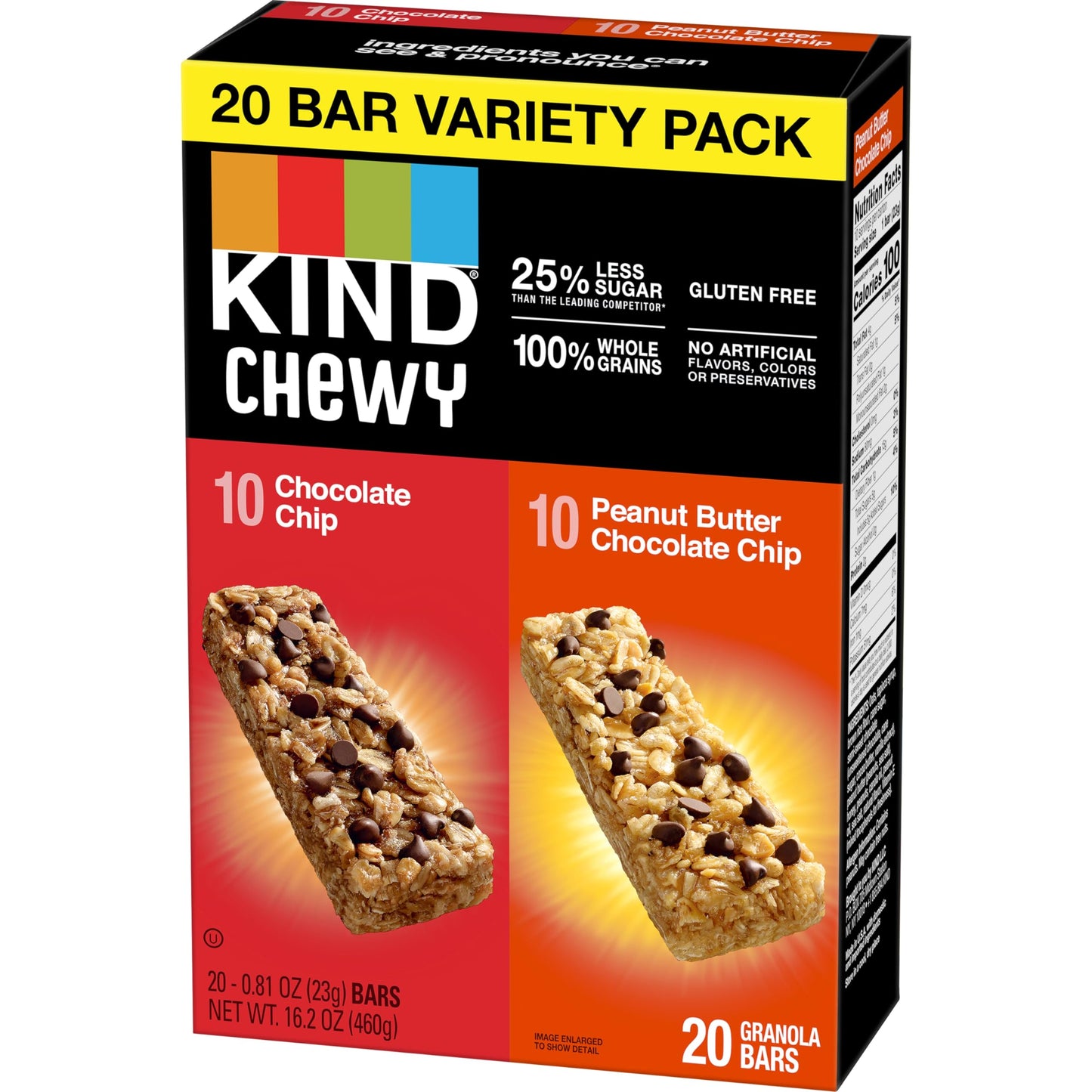 KIND Chewy Granola Bars, Variety Pack, Chocolate Chip and Peanut Butter Chocolate Chip, Gluten Free, 100 Calories, Whole Grains and Oats, 20 Count