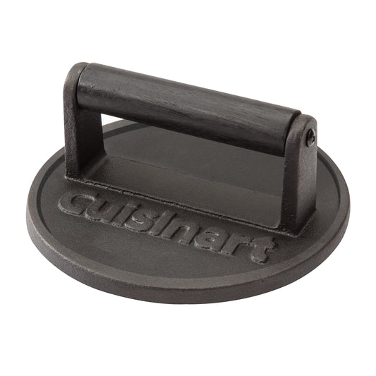Cuisinart 6.5" Cast Iron Smashed Burger Press, Round Flat Edge Grill Press for Crispy Smash Burgers, Burger Tool for Grill and Griddle Accessories, for BBQs and Tailgates