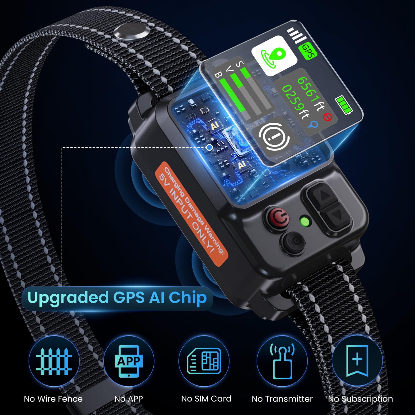 GPS Wireless Dog Fence System - Dog Collar, Electric Circular Fence for Dogs | Safe Zone Radius up to 6561 ft | GPS Positioning, Protection Mode, 100% Waterproof | Outdoor Use Only