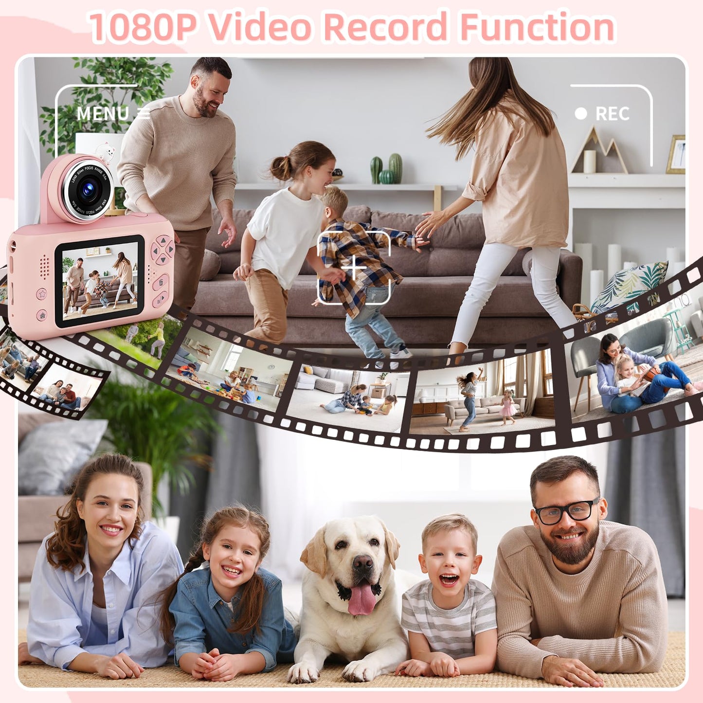 Kids Camera Girls for 3 4 5 6 7 8 9 Years Old Girls,1080P HD Video Selfie Camera with 32G SD Card Kids Digital Camera Toys for Toddler Birthday Gifts Pink