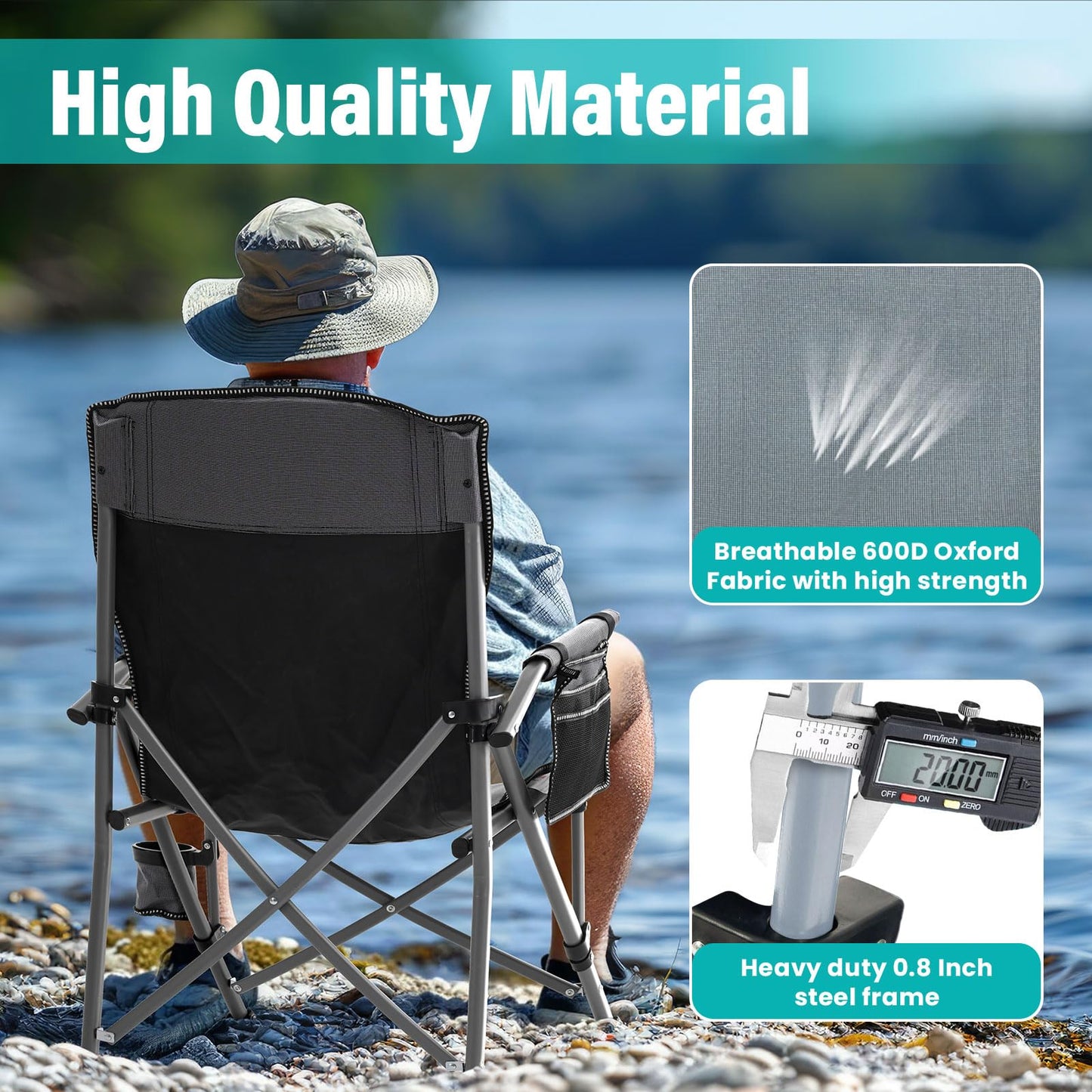 Folding Camping Chair Heavy Duty Portable Outdoor Chairs Supports 330lbs Collapsible Foldable Chair for Outside with Cup Holder&Carry Bag, Folding Lawn Chair for Camp Beach Fishing Sports(Gray)