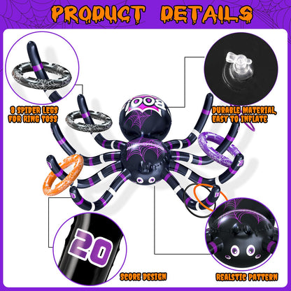 Garma Halloween Inflatable Spider Ring Toss Game - 2Pack Giant Spider Decoration for Kids School Party Favors Carnival Indoor Outdoor Party Games Family Fun Supplies