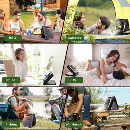 20000mAh Portable Fan Rechargeable with Solar Panel 2-in-1, 3 Speeds Cordless Battery Powered Fan with Led Lantern,Timer, Quiet USB-C Table Fan for Travel Tent Hurricane Office Home Bedroom (Black)