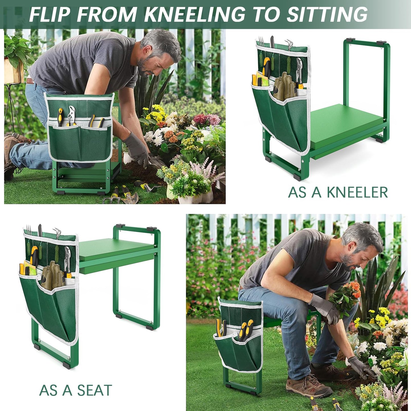 FLINTER 10.2" Wider Garden Kneeler and Seat, Heavy Duty Thick Gardening Bench for Kneeling and Seat - Garden Kneelers for Seniors, Gardening Stools for Women, Grandparents, Gardeners