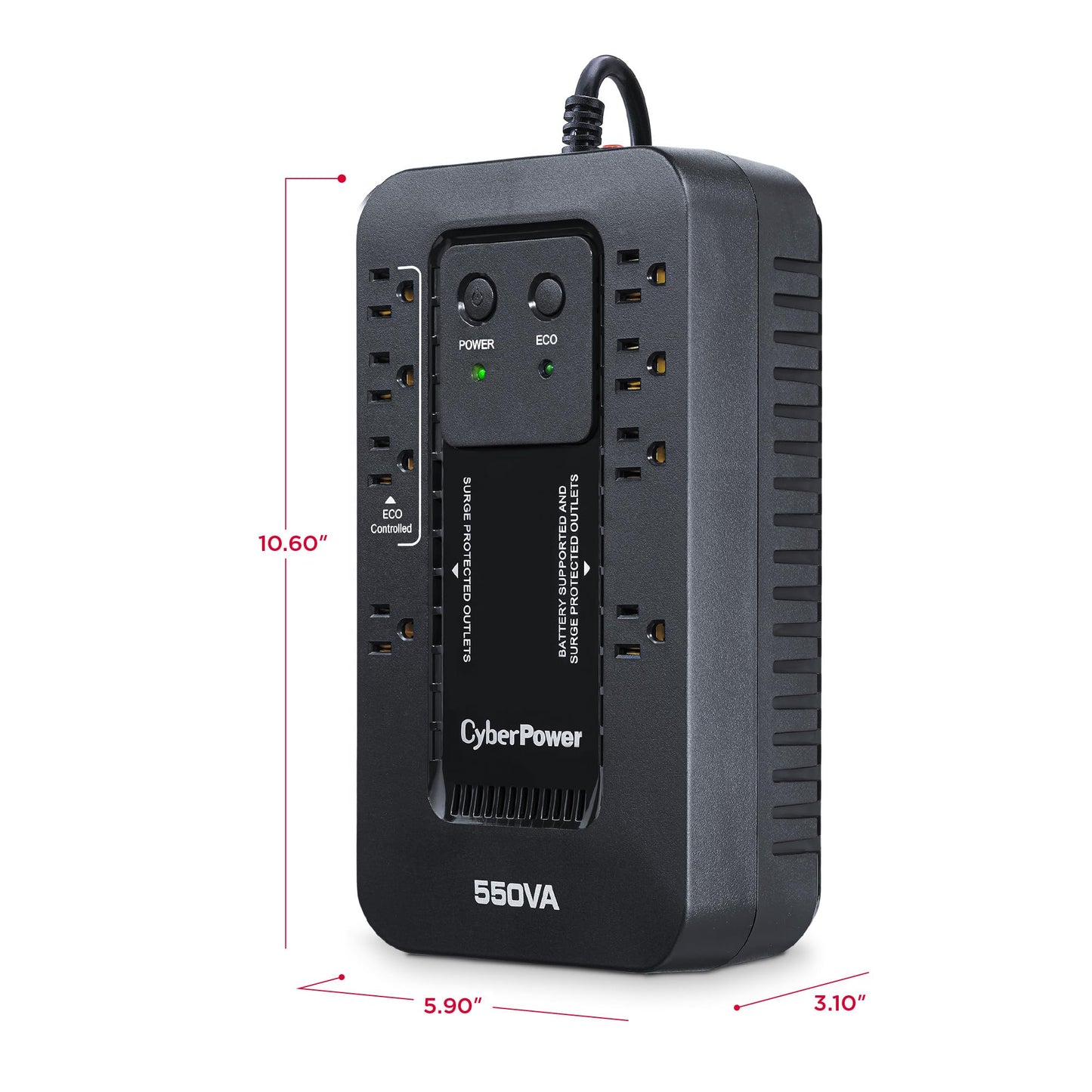 CyberPower EC550G Ecologic Battery Backup & Surge Protector UPS System, 550VA/330W, 8 Outlets, ECO Mode, Compact Uninterruptible Power Supply