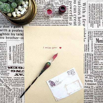 ESSSHOP Handmade Glass Dip Pen and Ink Set - 15ml Color Inks Pen Holder Cleaning Cup Ink Drip Tool Crystal Signature Ink Dipped Pen Kit for Art Writing Calligraphy Christmas Day Gifts