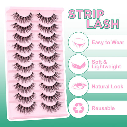 False Eyelashes Fluffy Look Strip Lashes Mink Wispy Fake Lashes Charming Fake Eyelashes By GEMERRY, 10 Pairs