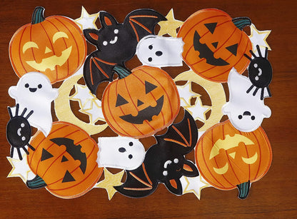 Halloween Pumpkin Table Runner and Placemats Cutwork Embroidered Fall Thanksgiving Autumn Harvest Table Decorations for Party Holiday Dinner (Placemats Set of 2 12"X18", 2)