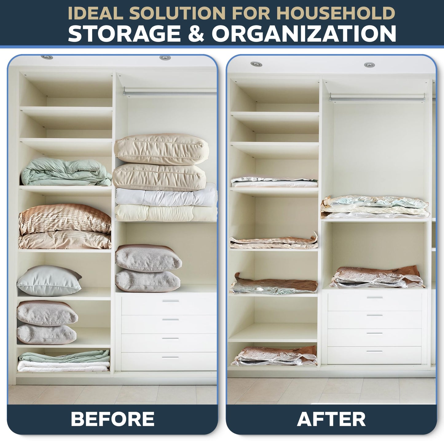 8 pack XXL Jumbo Vacuum Storage Bags - Vacuum Seal Bags for Clothing, Bedding, Blankets - Storage And Organization – Space Saver Vacuum Storage Bags - 4XXL (47x35in) + 4Jumbo (39.5x31.5in)