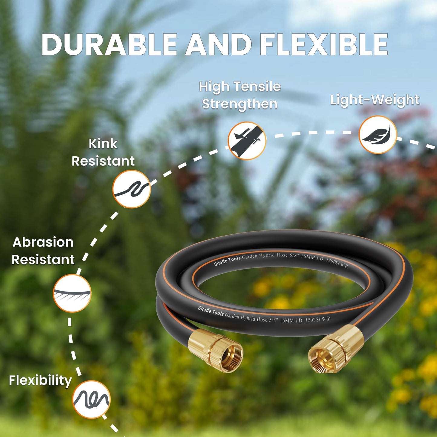 Giraffe Tools Leader Hose 6ft x 5/8", Short Water Hose Heavy Duty for Hose Reel, Lightweight, Flexible with Double Female Fittings