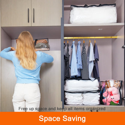 Vieshful 3 Pack Clear Clothes Storage Bag, 40L Plastic Blanket Storage Bag with Zipper, Foldable Closet Organizer, Moving bags for Comforter, Blanket, Bedding, Duvet, Toys