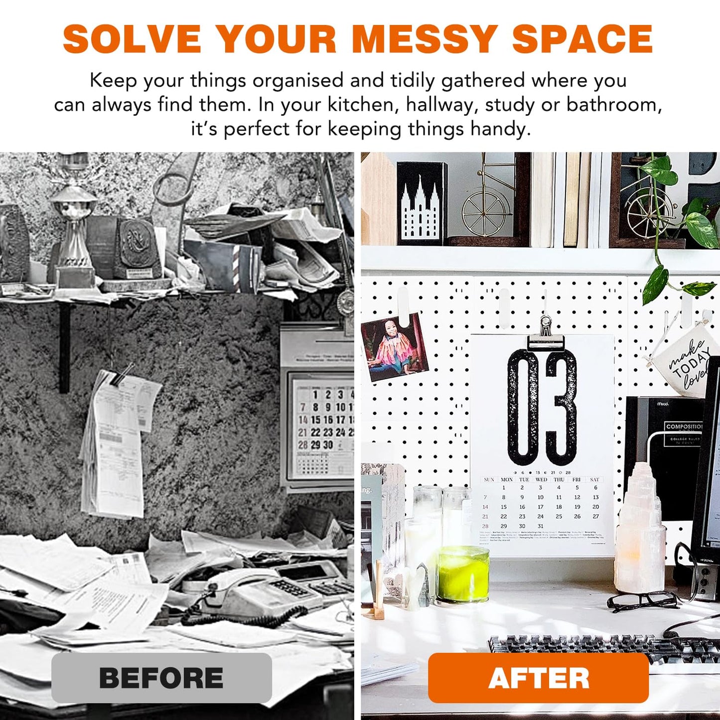 6Pcs Pegboard, Peg Board, Pegboard Wall Organizer, Mount Display Pegboard Kits fit Pegboard Storage, Small Pegboard for Craft Room Garage Kitchen, Peg boards for Walls - White Pegboards Panels