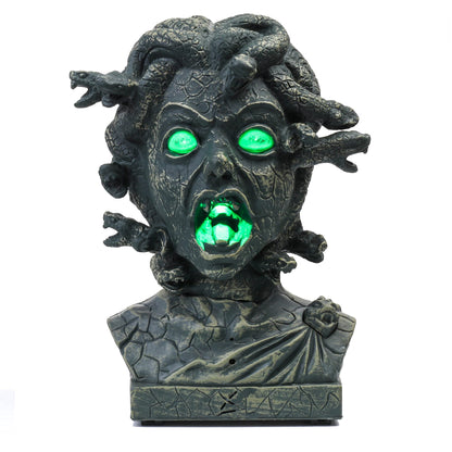 EVAPLUS 12 inch Electronic Animated Medusa Bust,Indoor/Outdoor Halloween Decoration,Creepy Tabletop Decor